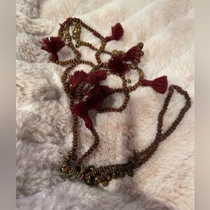 Fun Burgundy Beaded and fringe Necklace